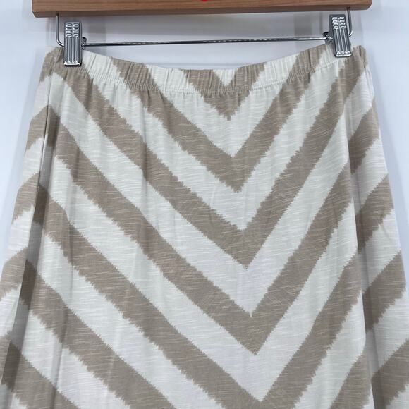 Chico’s Chevron Khaki Cream Maxi Elastic Waist Boho Coastal Skirt Small NEW - Picture 2 of 6